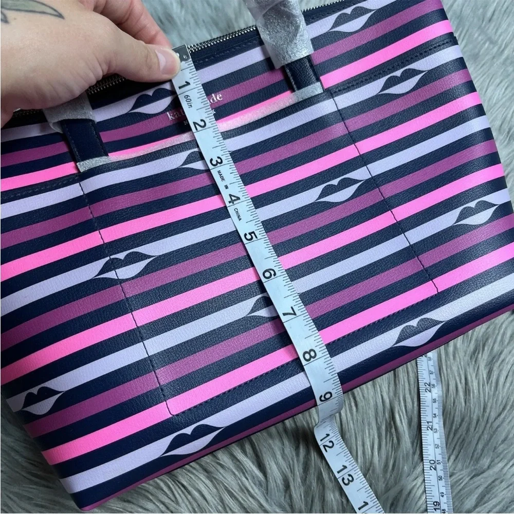 Kate Spade New York Pink Multi Stripe Patrice Lip Print Satchel Purse